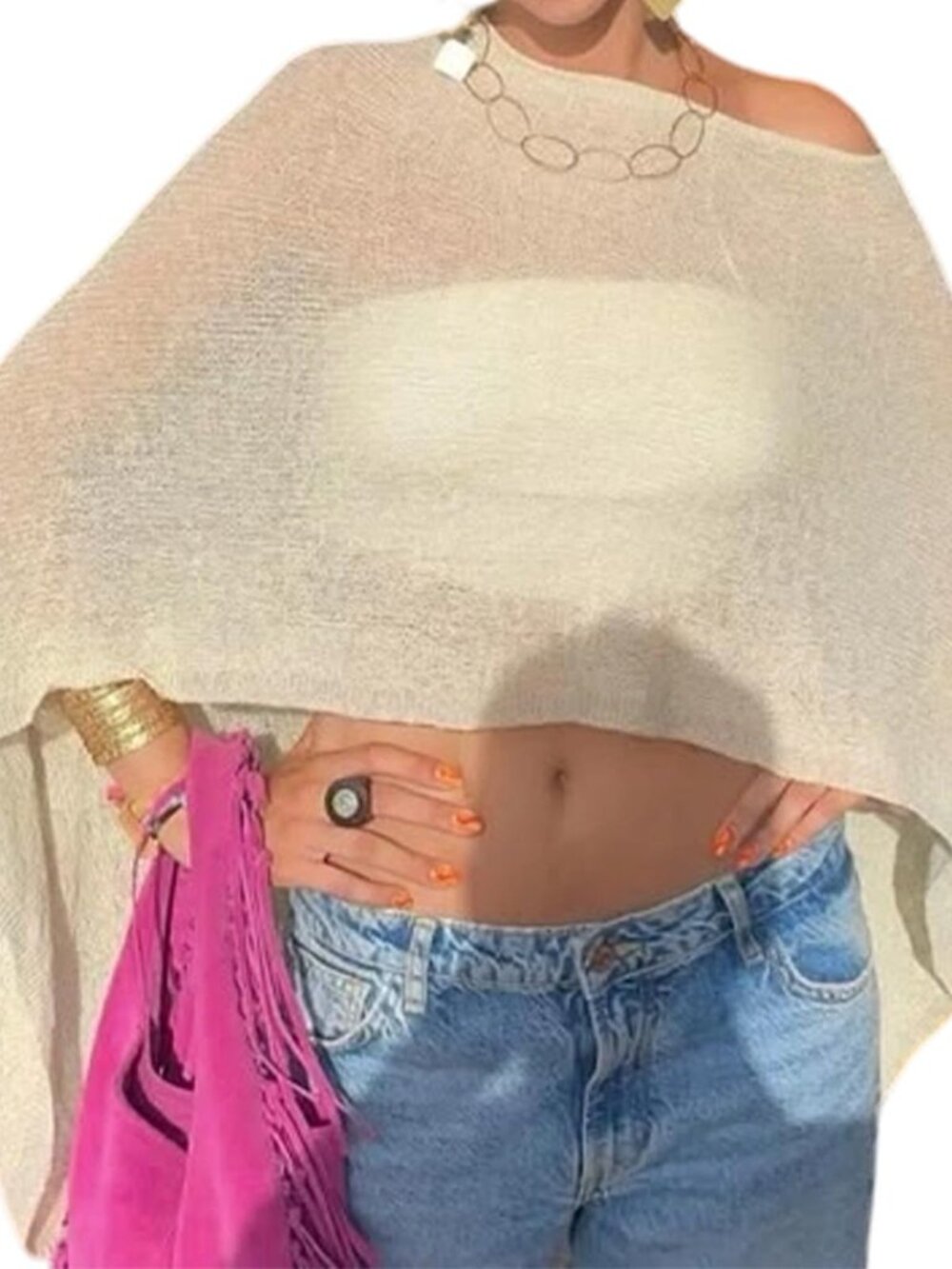 Women Sheer Poncho Top Lightweight Knit Crochet Shrug Bolero Mesh Batwing Sleeve